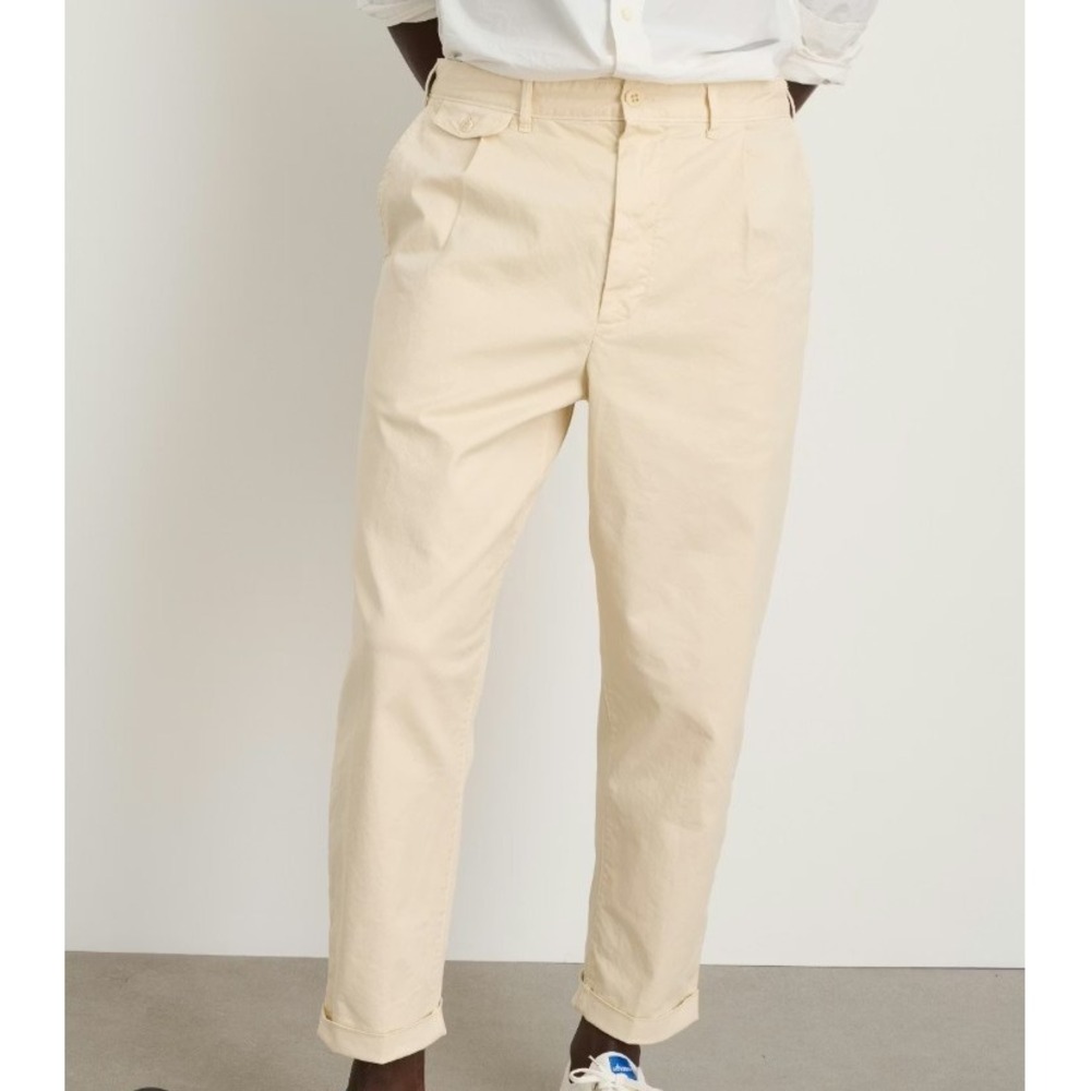 Alex Mill Standard Pleated Chino Relaxed Fit Pant Oatmilk Men's 36 x 25 Cuffed